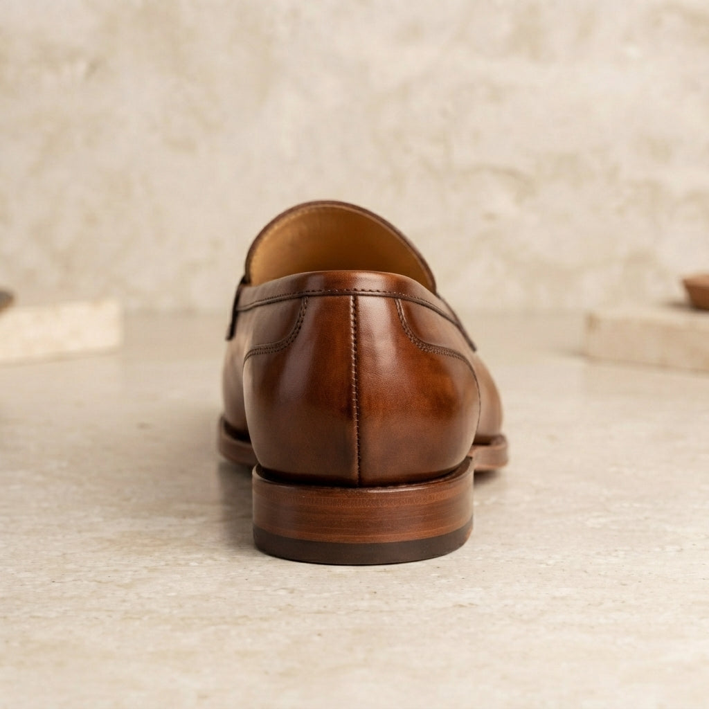 Brown Leather Garbin Cap-Toe Brogue Oxford with Natural Leather Sole – heel view