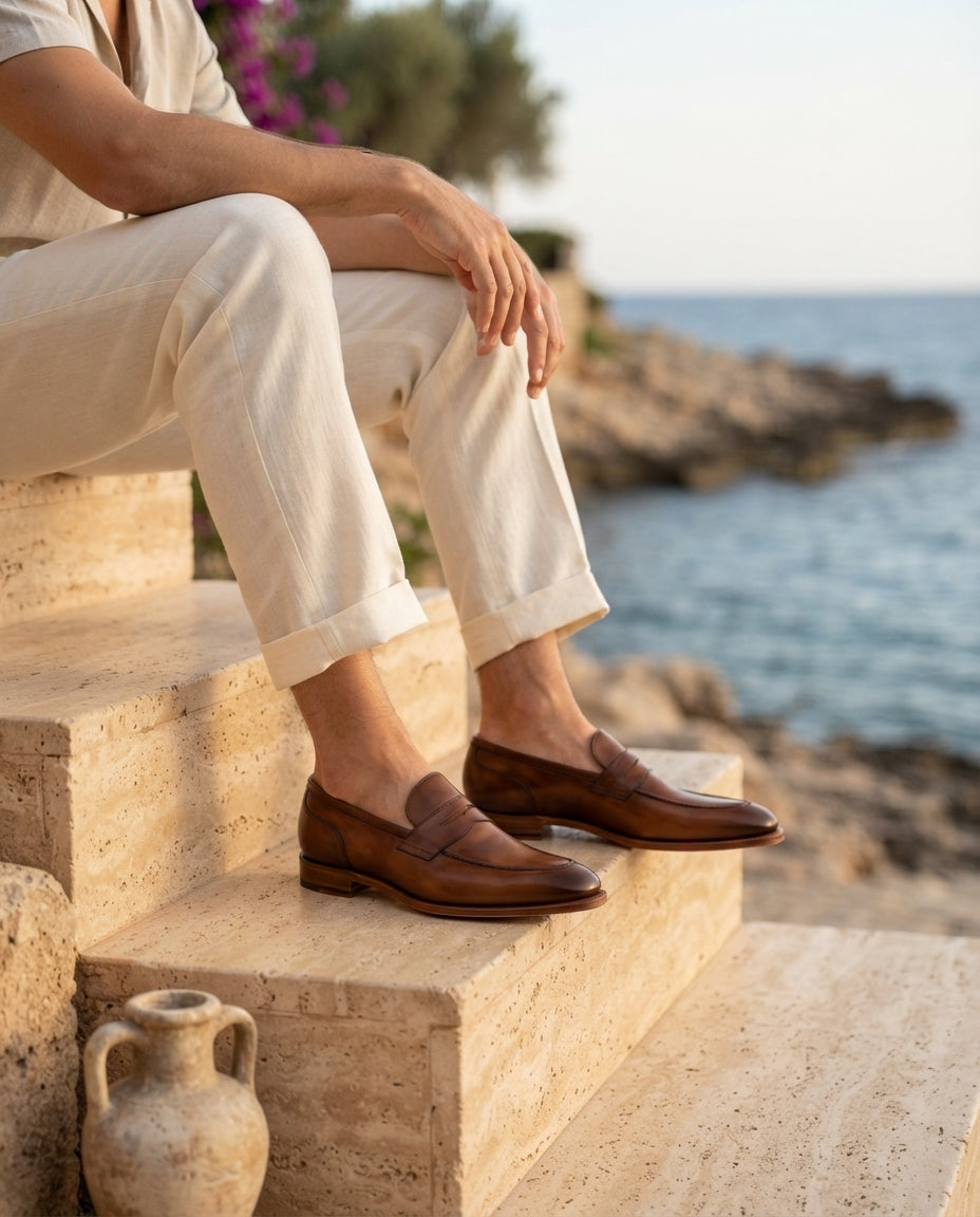 Brown Leather Garbin Cap-Toe Brogue Oxford with Natural Leather Sole – lifestyle