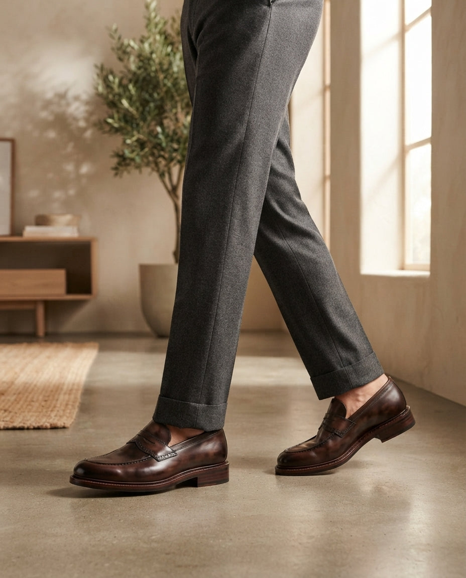 Height Increasing Brown Leather Garbin Penny Loafer with Natural Leather Sole - 3 Inch Hidden Heel – lifestyle
