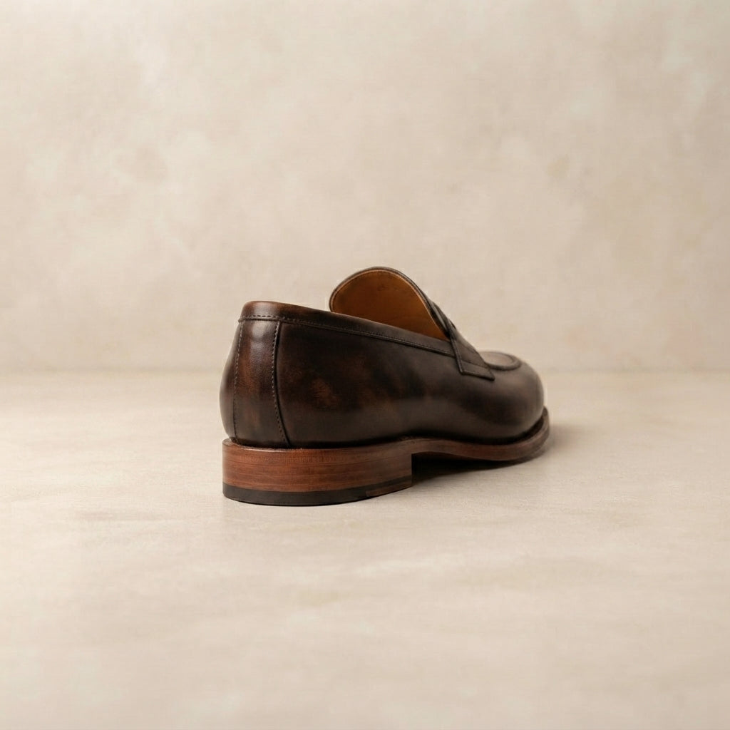 Brown Leather Garbin Cap-Toe Oxford with Natural Leather Sole – heel view