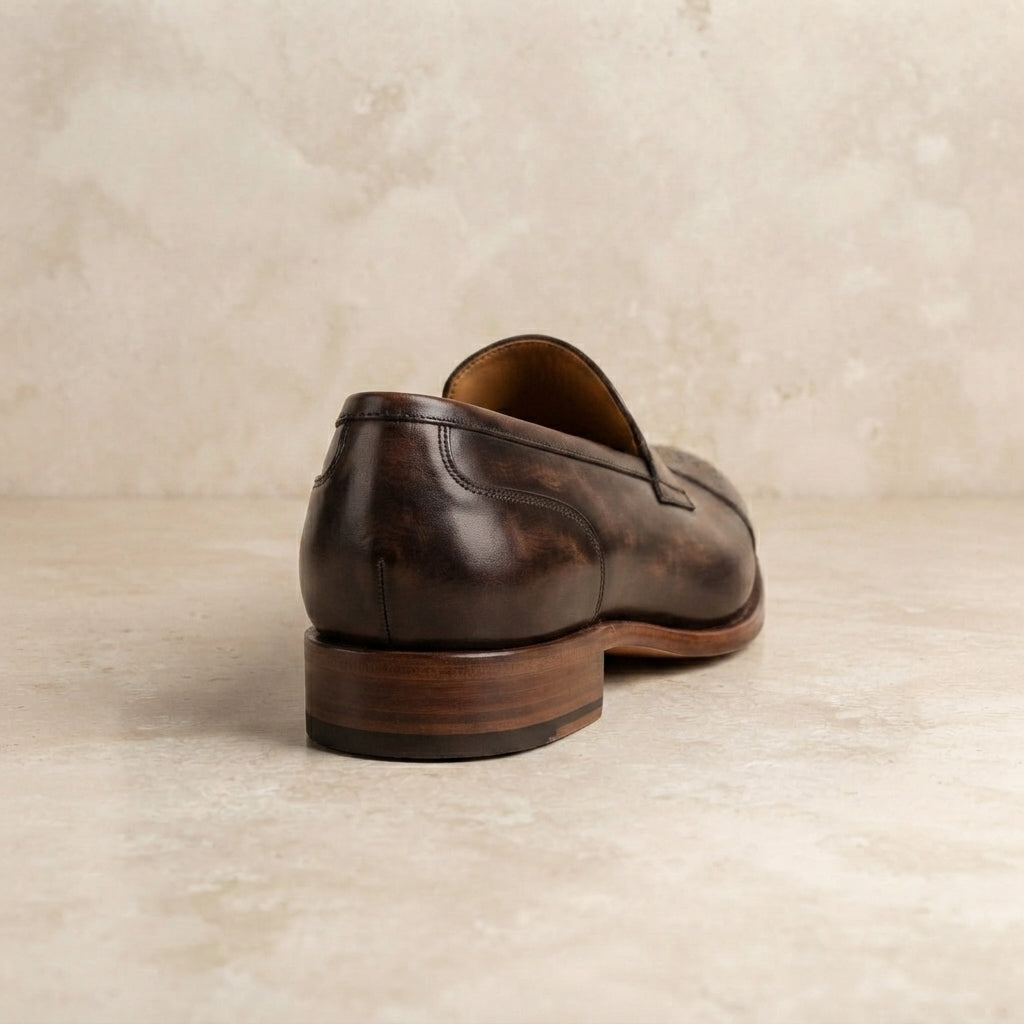 Height Increasing Brown Leather Garbin Cap-Toe Oxford with Natural Leather Sole - 3 Inch Hidden Heel – heel view
