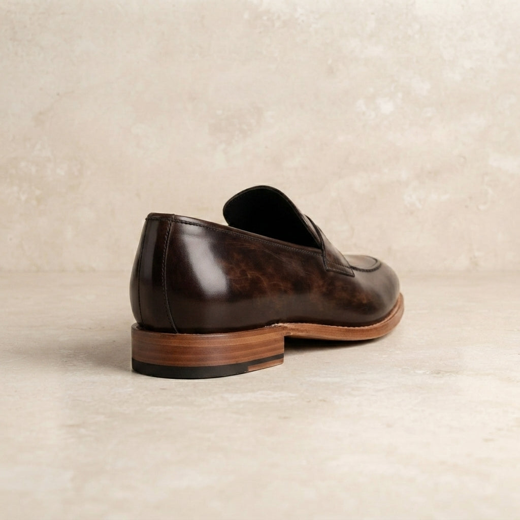 Brown Leather Garbin Cap-Toe Oxford with Natural Leather Sole – heel view