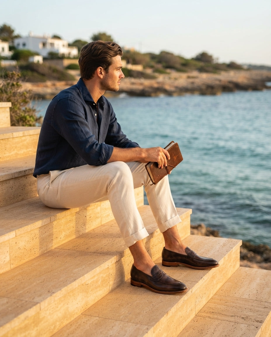 Brown Leather Garbin Cap-Toe Oxford with Natural Leather Sole – lifestyle