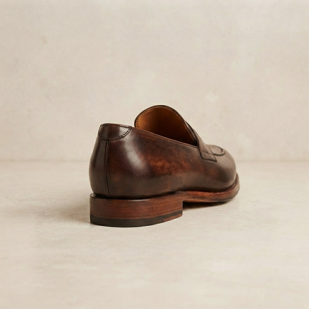 Height Increasing Brown Leather Garbin Single Monk Strap with Natural Leather Sole - 3 Inch Hidden Heel – heel view