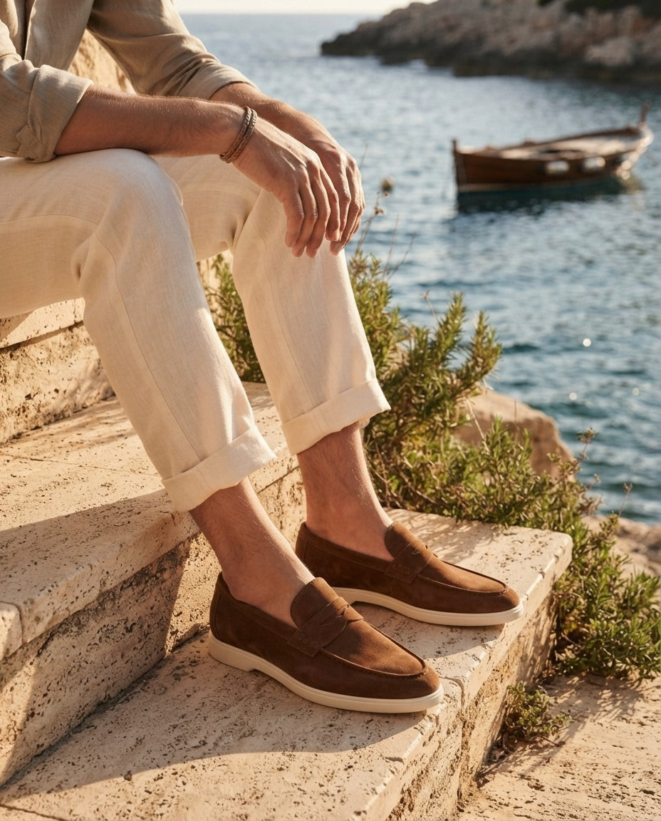 Brown Leather Mildew Loafer with White Yacht Sole – lifestyle