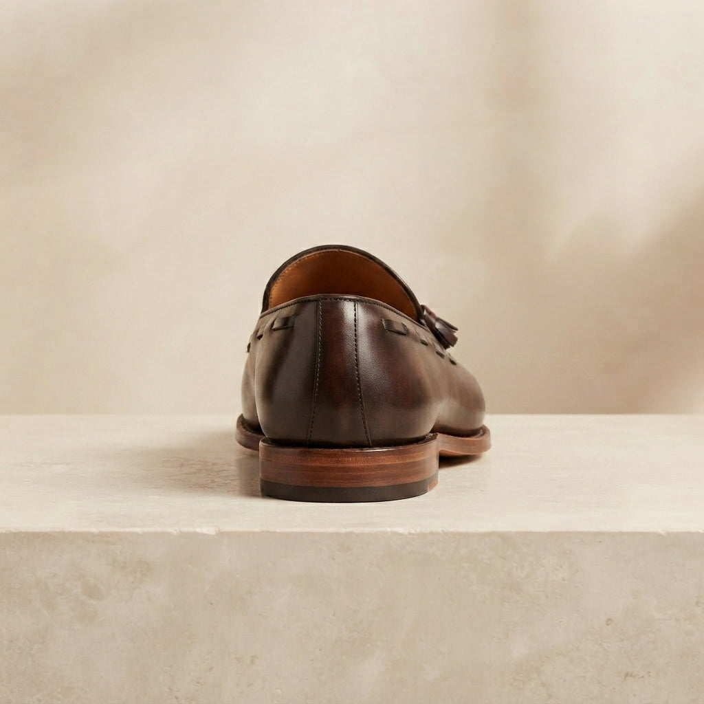 Brown Patina Calf Favonio Double Monk Strap with Natural Leather Sole – heel view