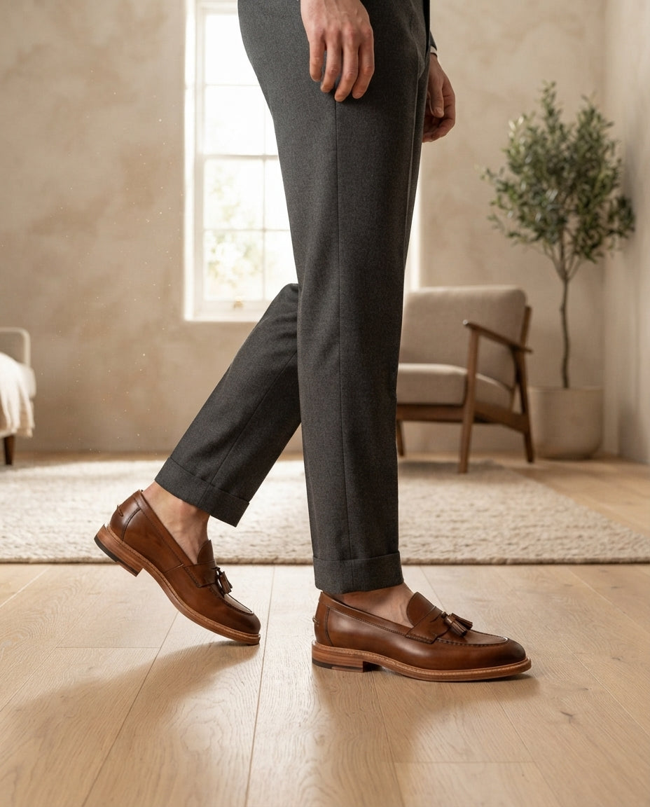 Height Increasing Brown Patina Calf Favonio Tassel Loafer with Natural Leather Sole - 3 Inch Hidden Heel – lifestyle