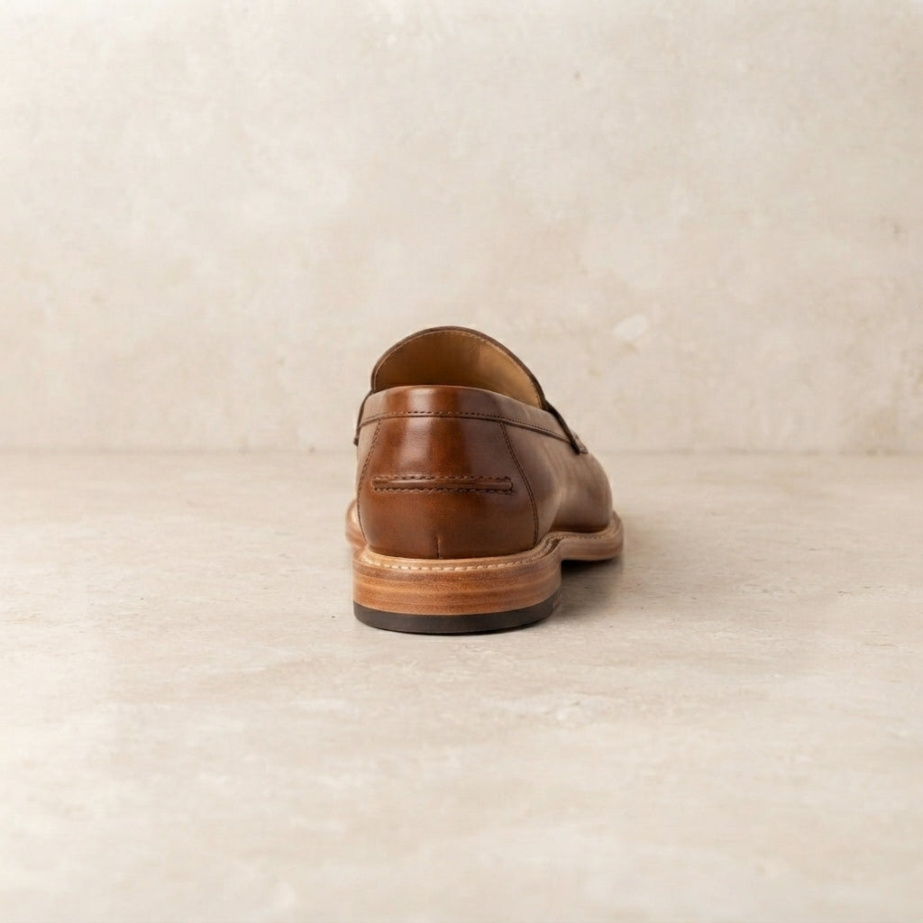 Brown Patina Calf Favonio Tassel Loafer with Natural Leather Sole – heel view