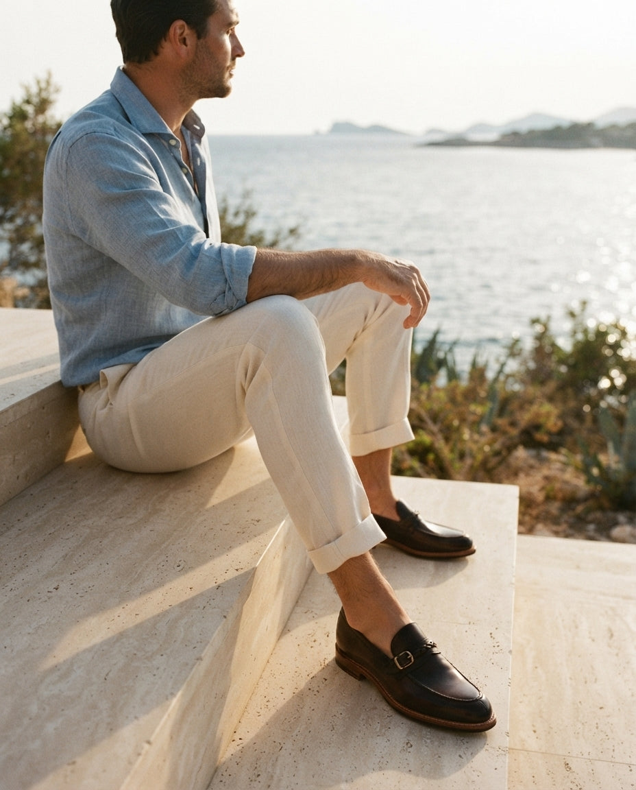 Brown Patina Calf Favonio Tassel Loafer with Natural Leather Sole – lifestyle