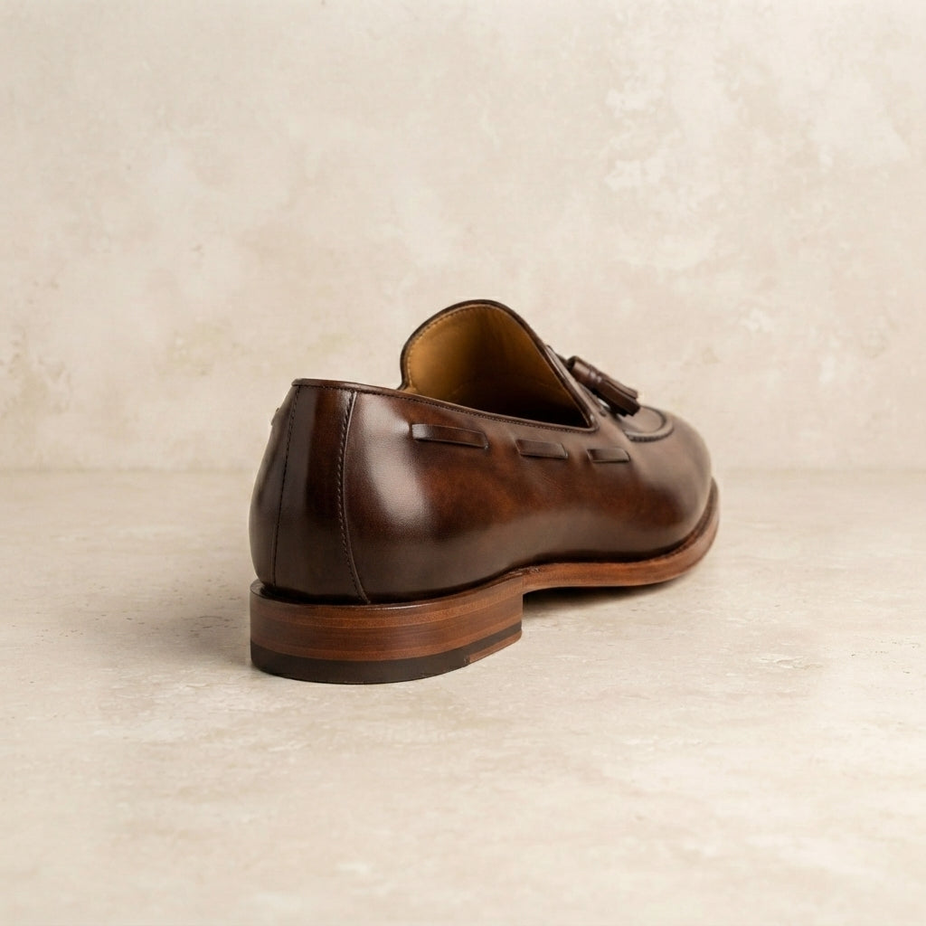 Brown Patina Calf Favonio Cap-Toe Oxford with Natural Leather Sole – heel view