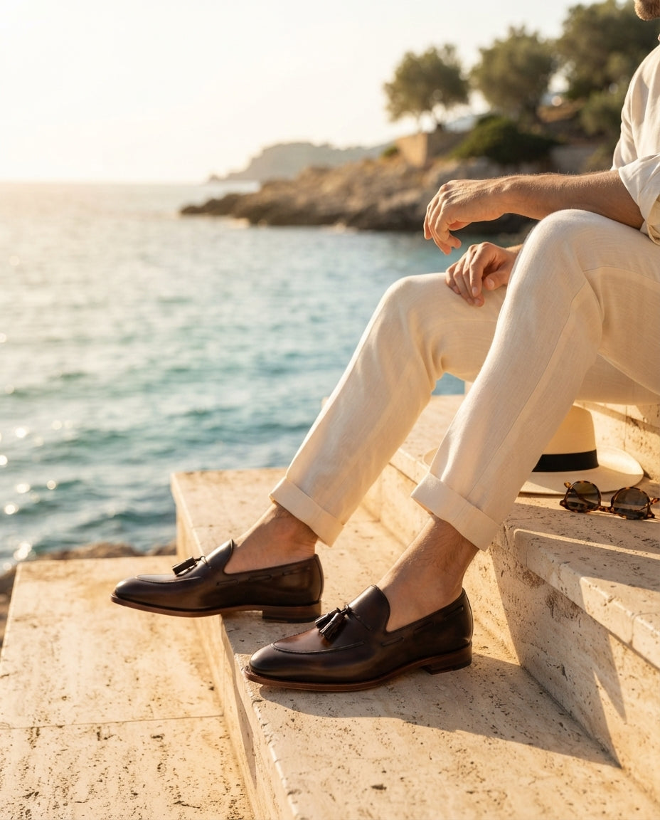 Brown Patina Calf Favonio Cap-Toe Oxford with Natural Leather Sole – lifestyle