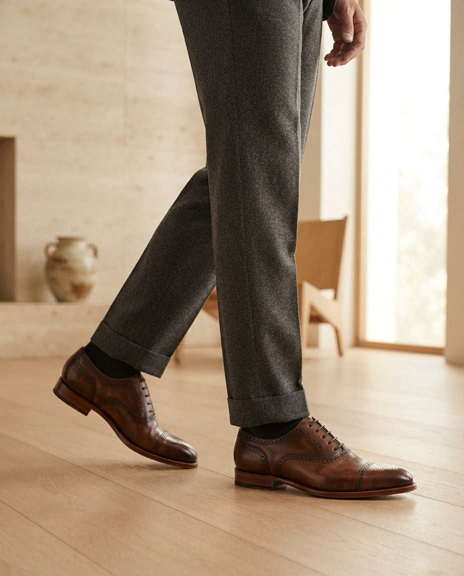 Height Increasing Brown Patina Calf Libeccio Whole Cut Oxford with Natural Leather Sole - 3 Inch Hidden Heel – lifestyle