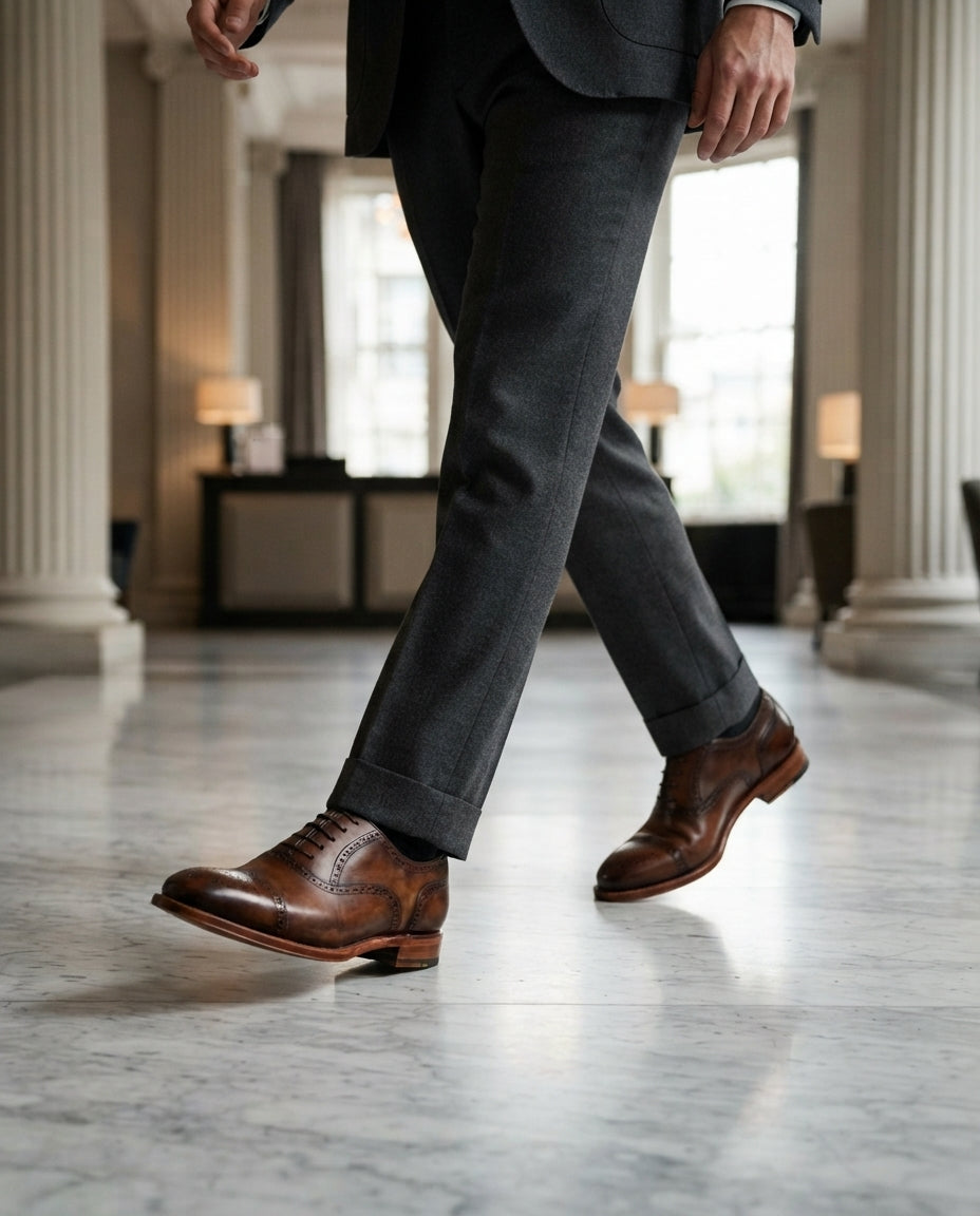 Brown Patina Calf Libeccio Whole Cut Oxford with Natural Leather Sole – lifestyle