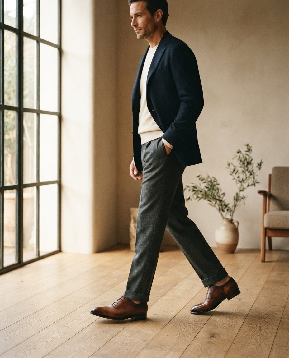 Height Increasing Brown Patina Calf Libeccio Whole Cut Oxford with Natural Leather Sole - 3 Inch Hidden Heel – lifestyle
