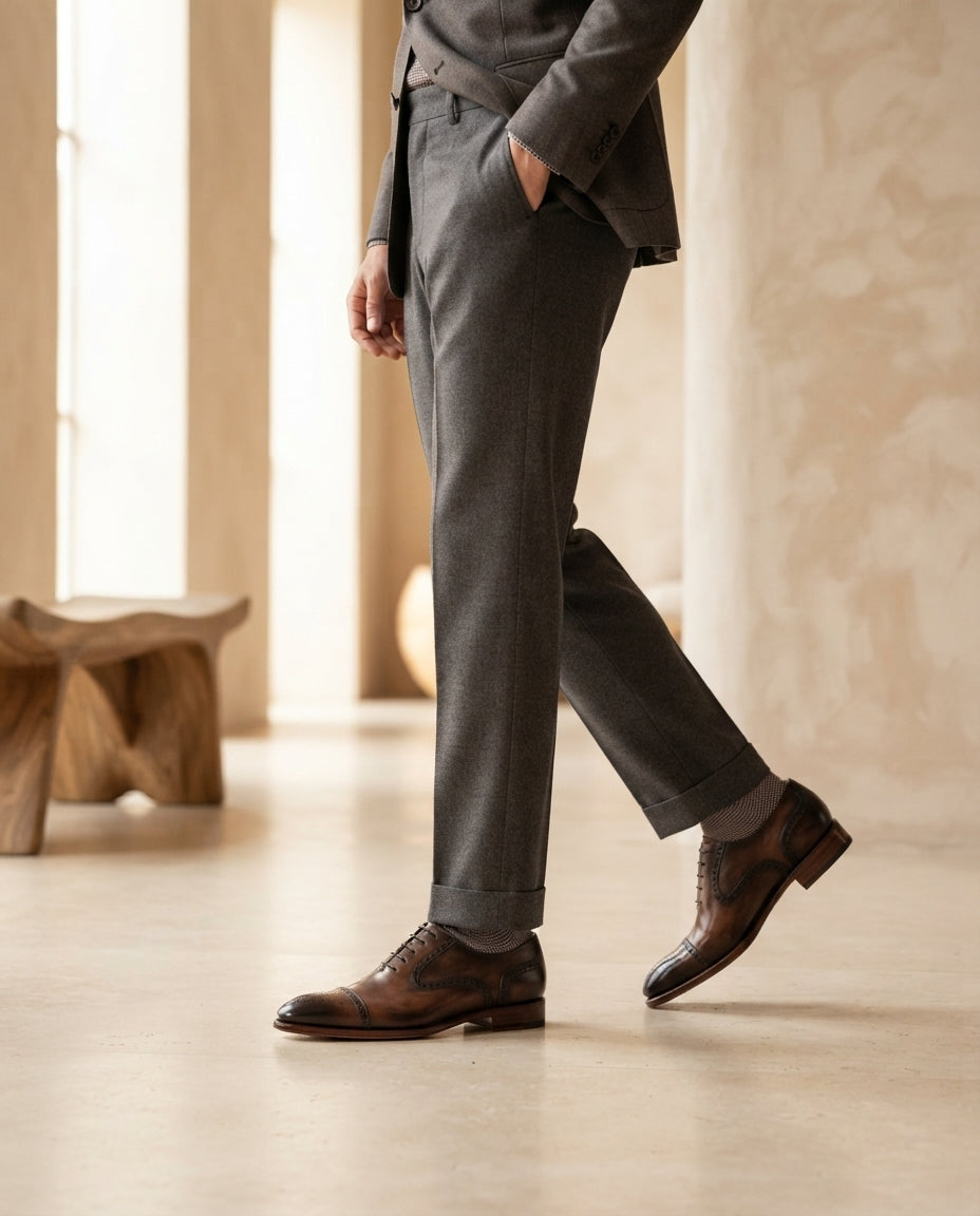 Height Increasing Brown Patina Calf Libeccio Whole Cut Oxford with Natural Leather Sole - 3 Inch Hidden Heel – lifestyle