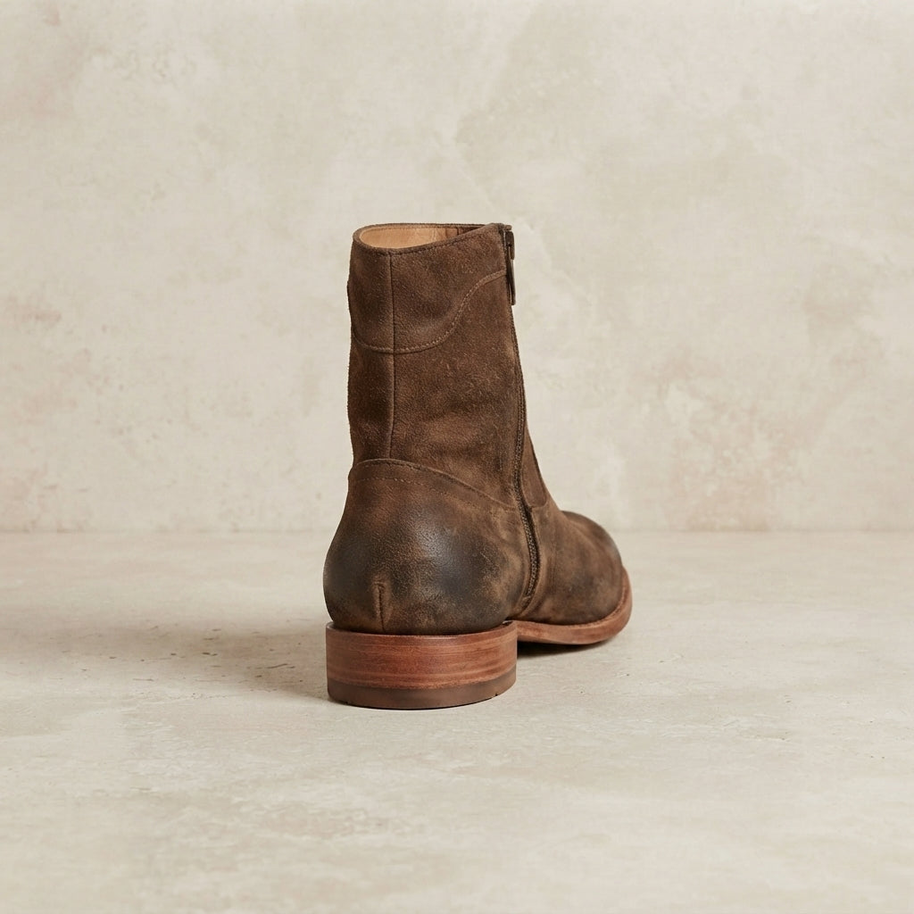 Brown Patina Calf Scirocco Boot with Natural Leather Sole – heel view