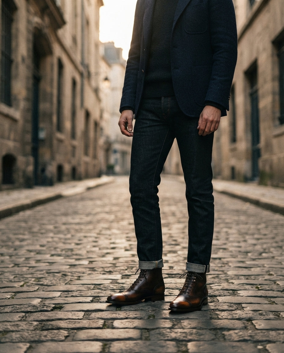Brown Patina Calf Scirocco Boot with Natural Leather Sole – lifestyle