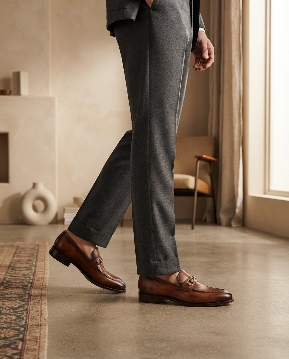 Height Increasing Brown Patina Calf Solaro Horse Bit Loafer with Natural Leather Sole - 3 Inch Hidden Heel – lifestyle
