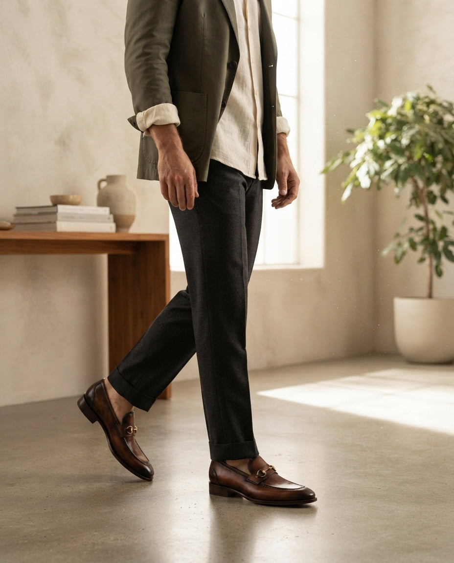 Height Increasing Brown Patina Calf Solaro Horse Bit Loafer with Natural Leather Sole - 3 Inch Hidden Heel – lifestyle