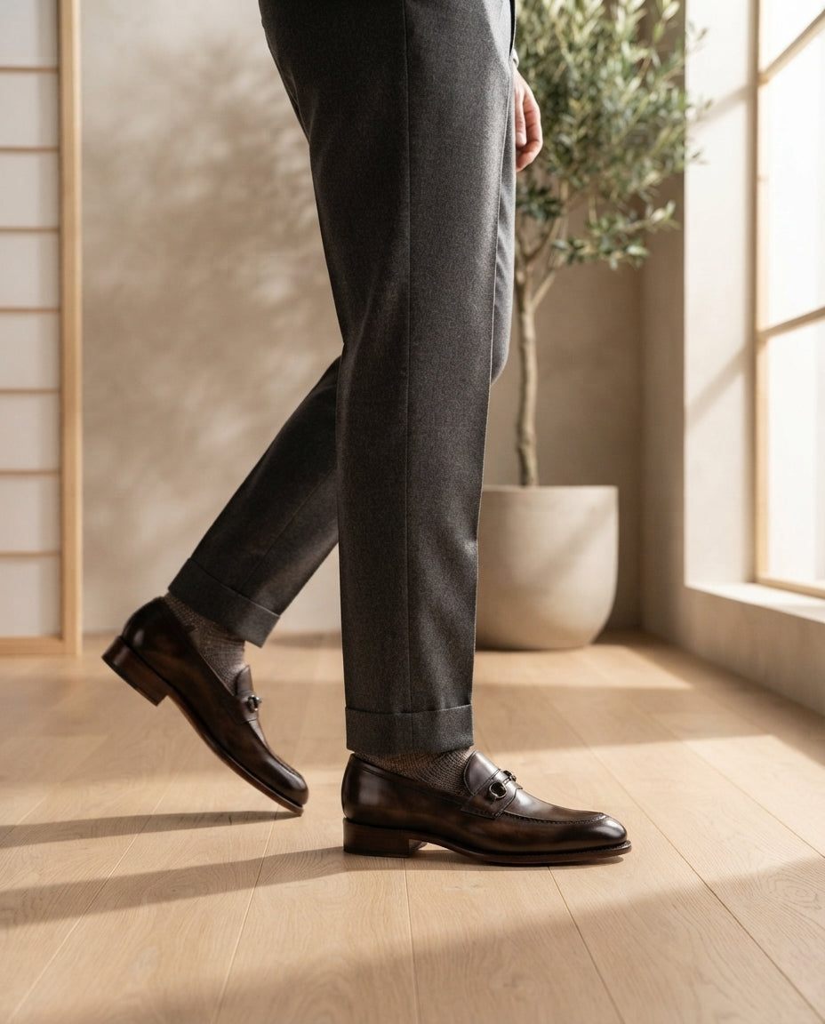 Height Increasing Brown Patina Calf Solaro Horse Bit Loafer with Natural Leather Sole - 3 Inch Hidden Heel – lifestyle