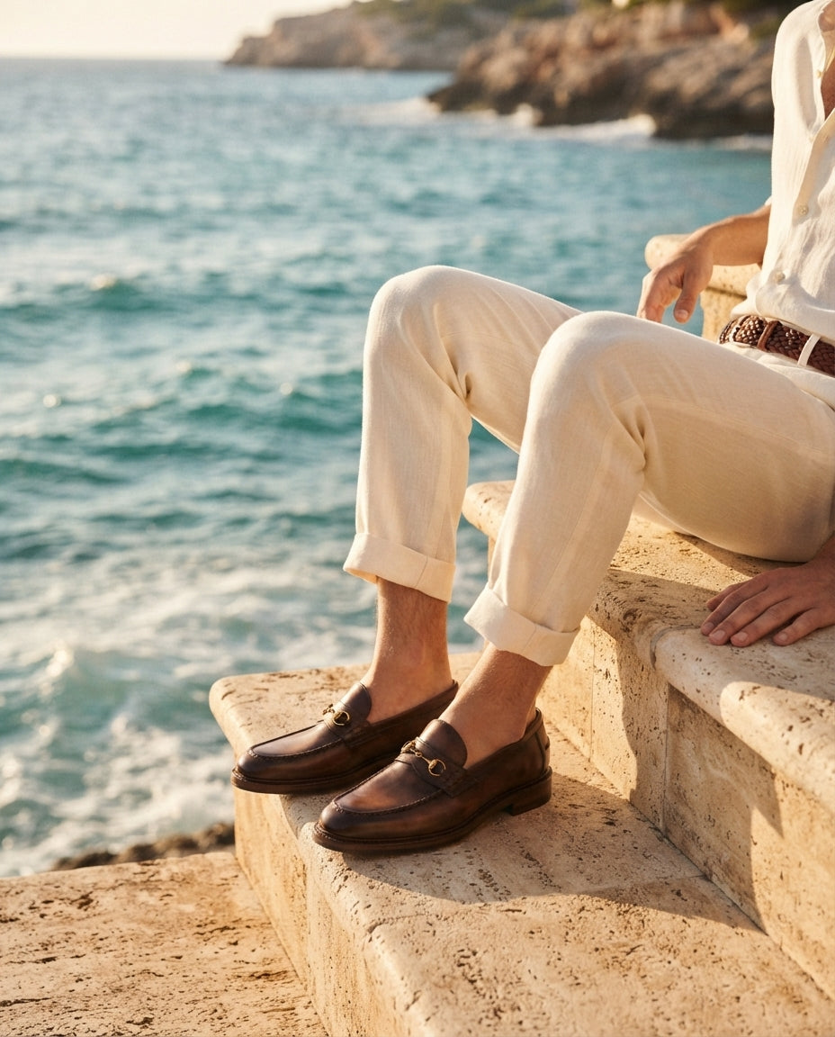 Brown Patina Calf Solaro Horse Bit Loafer with Natural Leather Sole – lifestyle