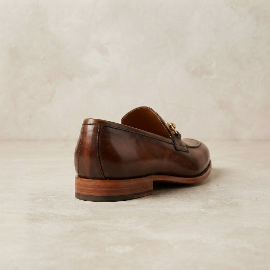 Brown Patina Calf Solaro Wingtip Brogue Oxford with Natural Leather Sole – heel view