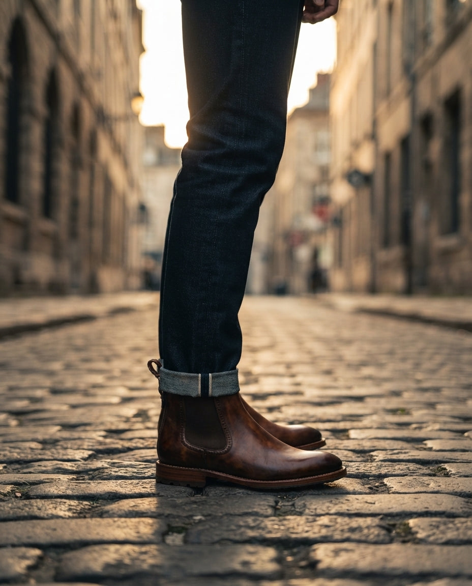 Brown Patina Calf Tramontana Chelsea Boot with Natural Leather Sole – lifestyle