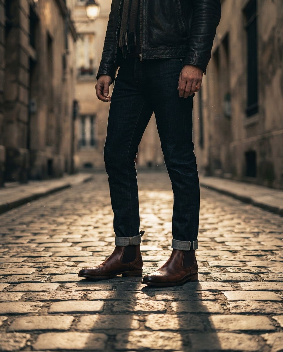 Brown Patina Calf Tramontana Chelsea Boot with Natural Leather Sole – lifestyle