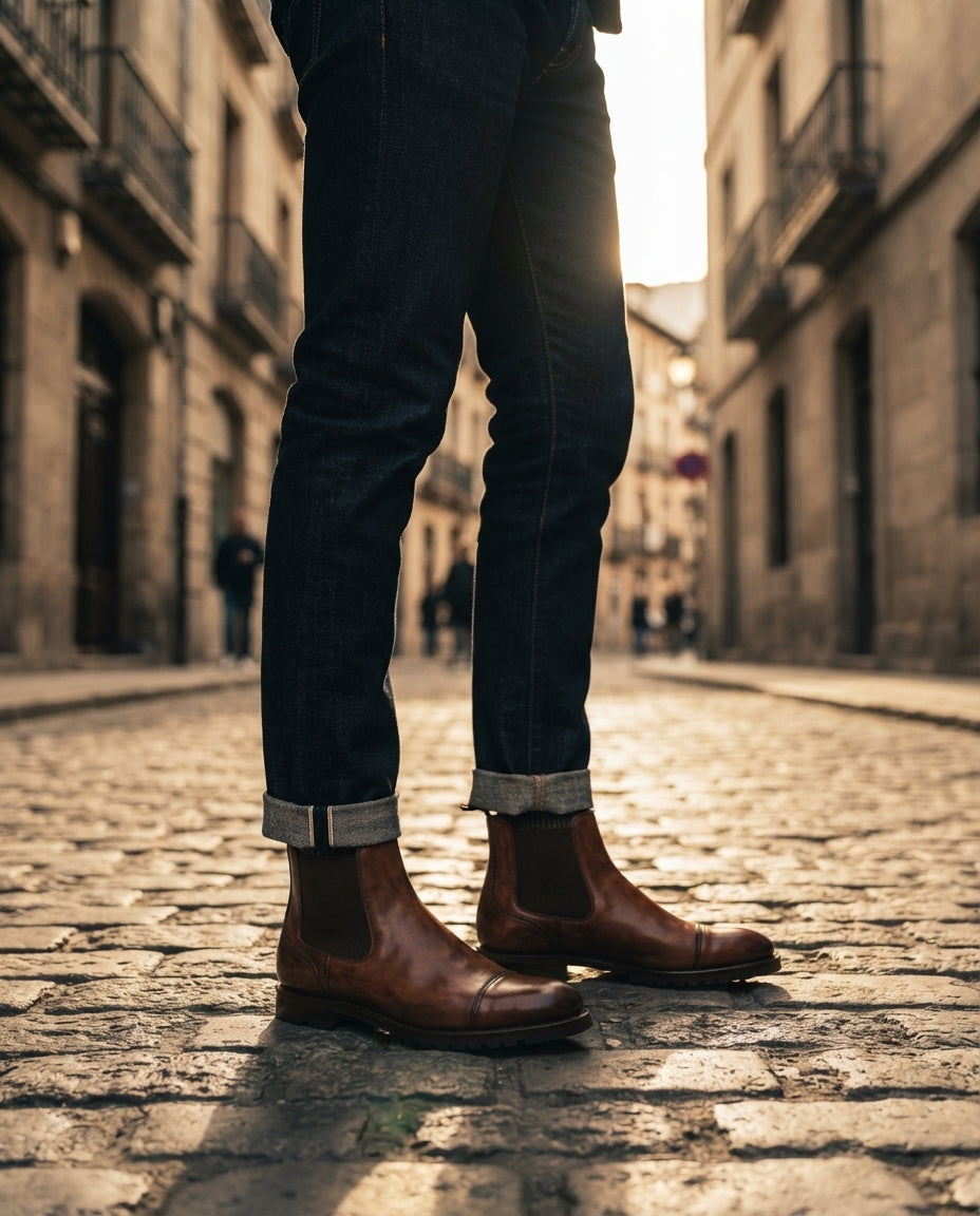 Height Increasing Brown Patina Calf Tramontana Chelsea Boot with Natural Leather Sole - 3 Inch Hidden Heel – lifestyle