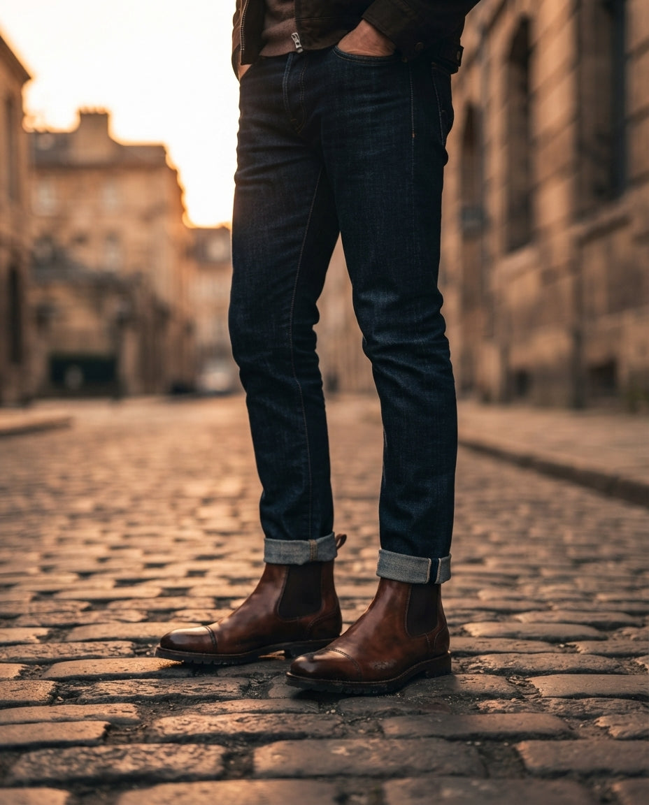 Brown Patina Calf Tramontana Chelsea Boot with Natural Leather Sole – lifestyle