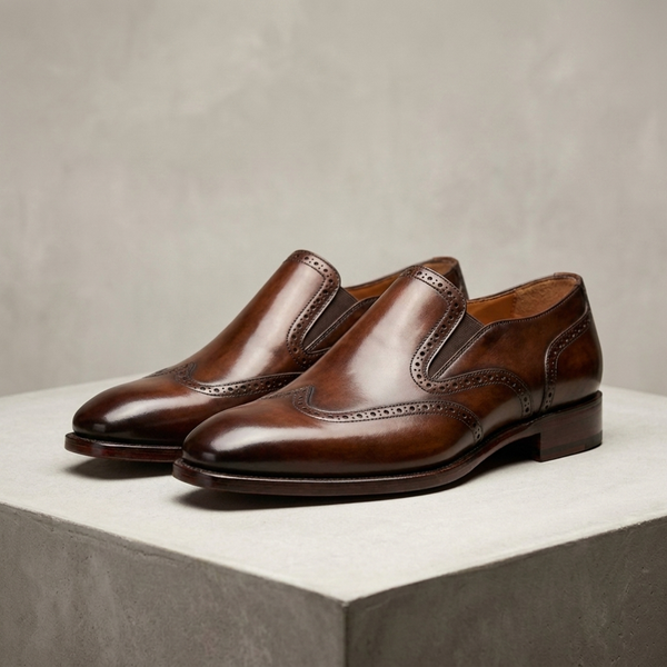 Brown Patina Leather Varenna Wingtip Slip-On