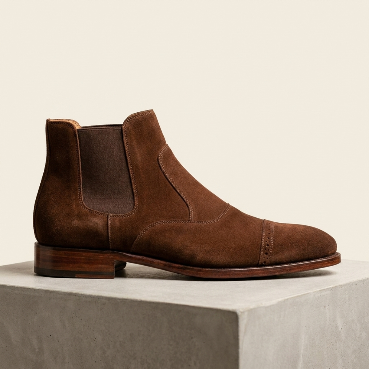 Height Increasing Brown Suede Tramontana Wingtip Chelsea Boot - 3 Inch Hidden Heel