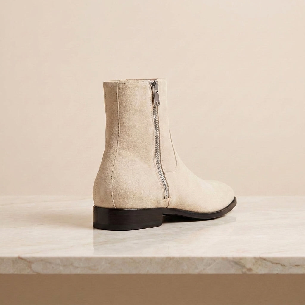 Cream Suede Messina Zip Ankle Boot