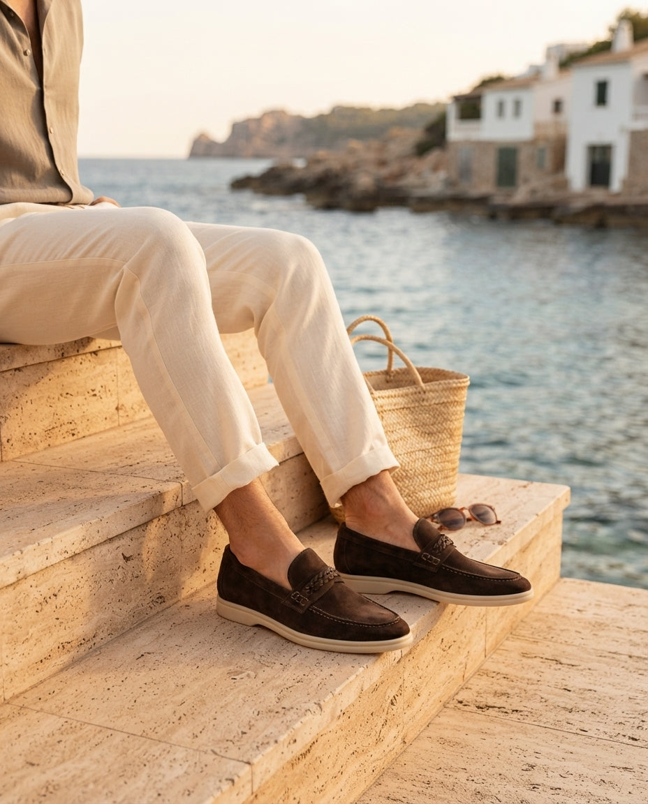 Dark Brown Leather Mildew Loafer with White Yacht Sole – lifestyle