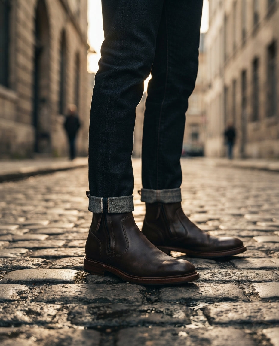 Height Increasing Dark Brown Leather Scirocco Boot with Natural Leather Sole - 3 Inch Hidden Heel – lifestyle