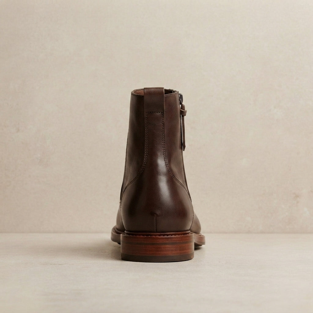 Dark Brown Leather Scirocco Boot with Natural Leather Sole – heel view