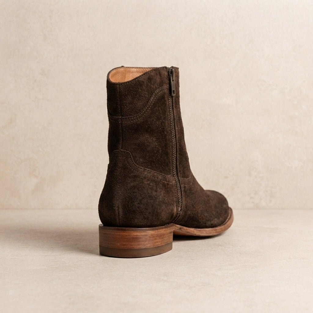 Dark Brown Leather Scirocco Boot with Natural Leather Sole – heel view