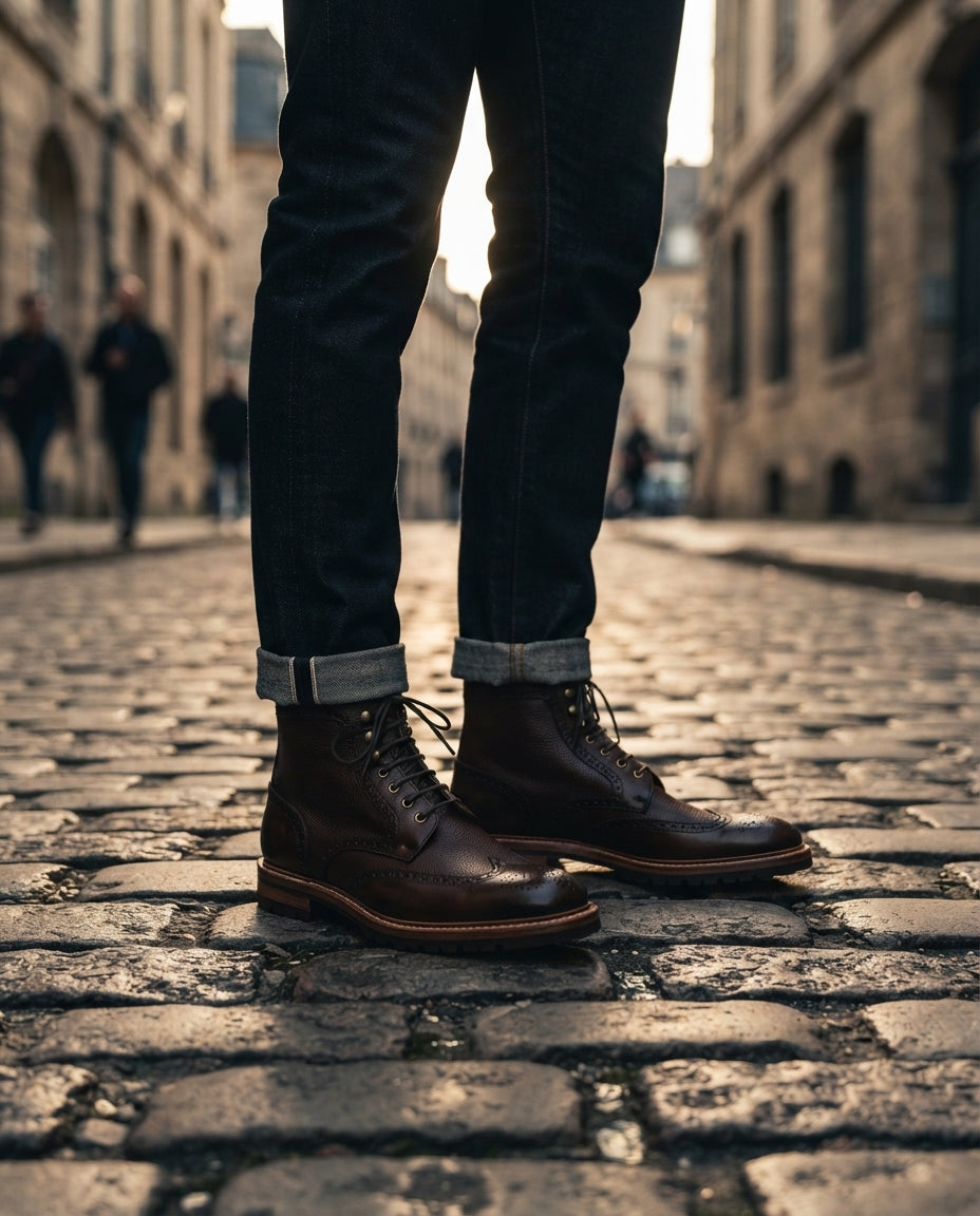 Height Increasing Dark Brown Leather Scirocco Boot with Natural Leather Sole - 3 Inch Hidden Heel – lifestyle