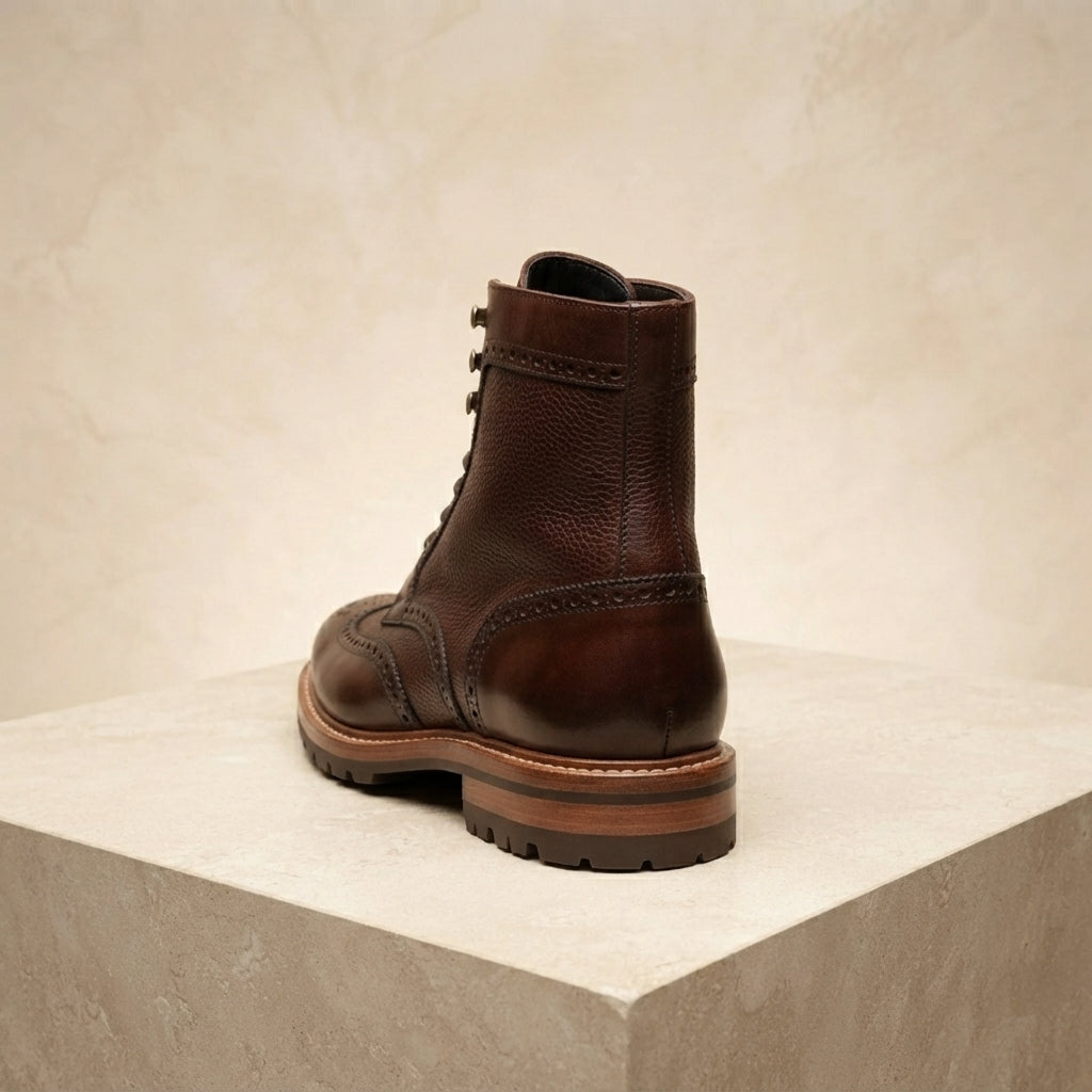 Dark Brown Leather Scirocco Boot with Natural Leather Sole – heel view