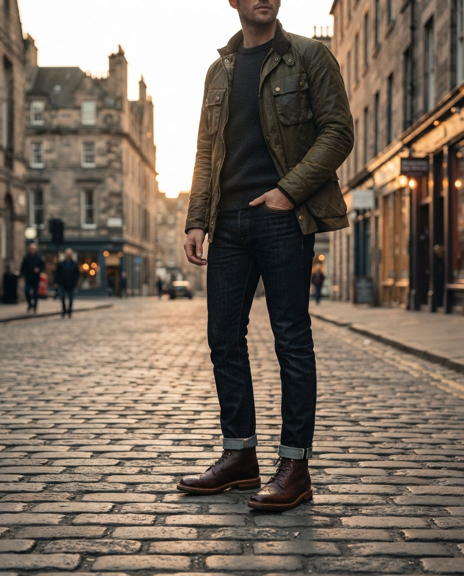 Dark Brown Leather Scirocco Boot with Natural Leather Sole – lifestyle