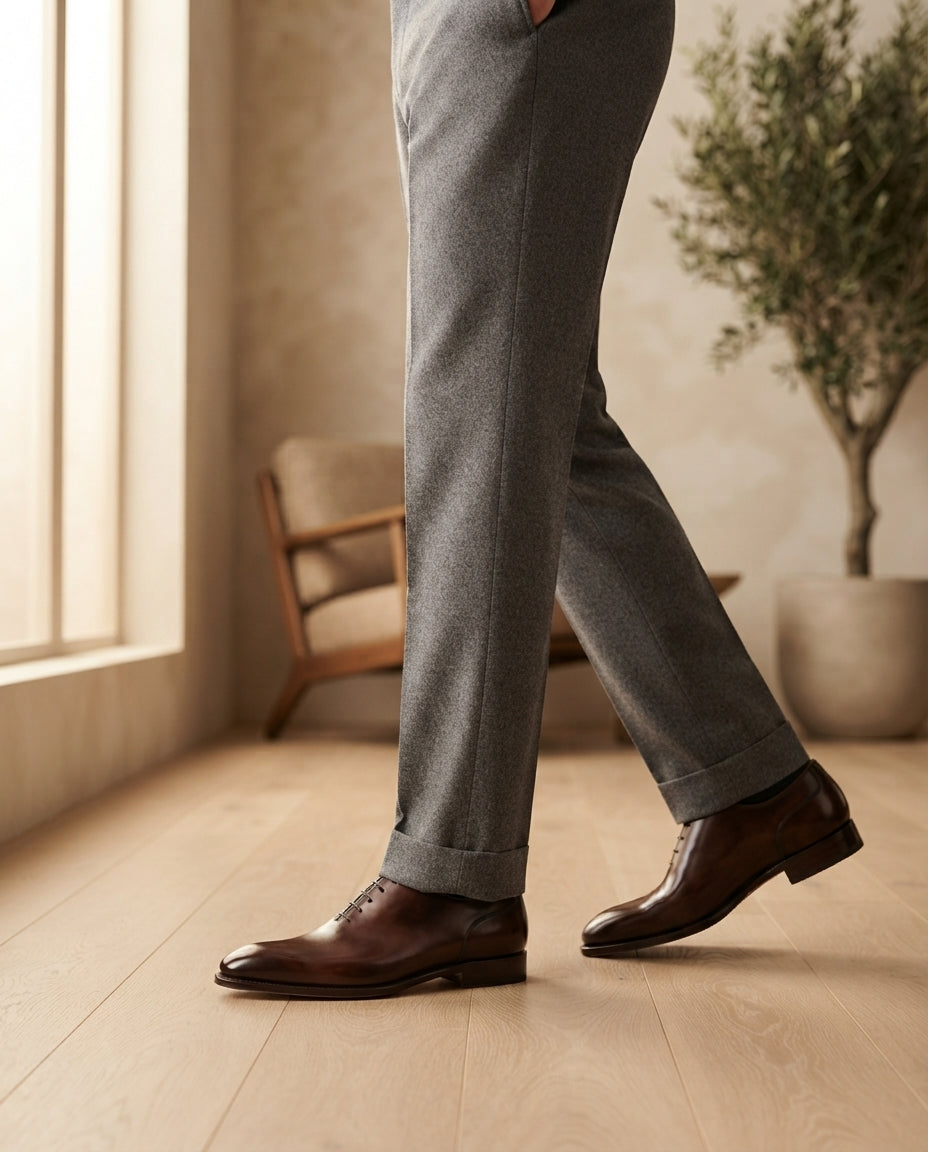 Height Increasing Dark Brown Patina Calf Libeccio Whole Cut Oxford with Natural Leather Sole - 3 Inch Hidden Heel – lifestyle