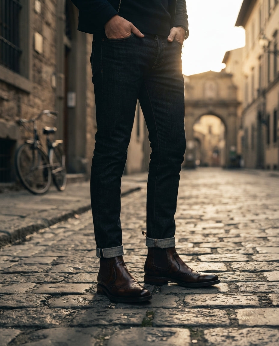 Height Increasing Dark Brown Patina Calf Tramontana Chelsea Boot with Natural Leather Sole - 3 Inch Hidden Heel – lifestyle