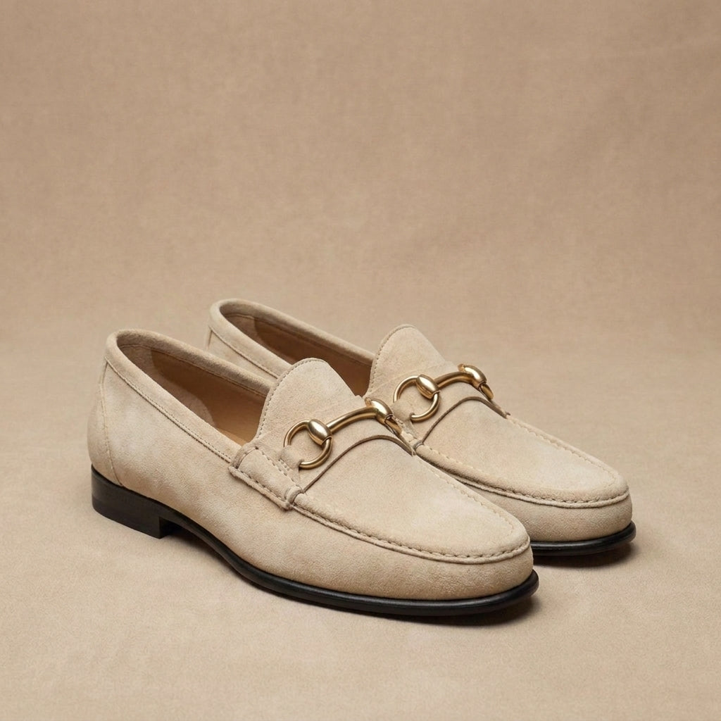 Height Increasing Cream Suede Positano Bit Loafer - 3 Inch Hidden Heel