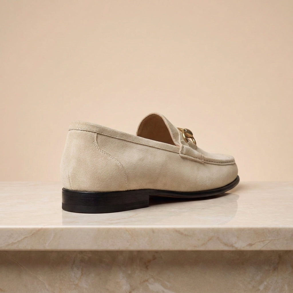 Height Increasing Cream Suede Positano Bit Loafer - 3 Inch Hidden Heel