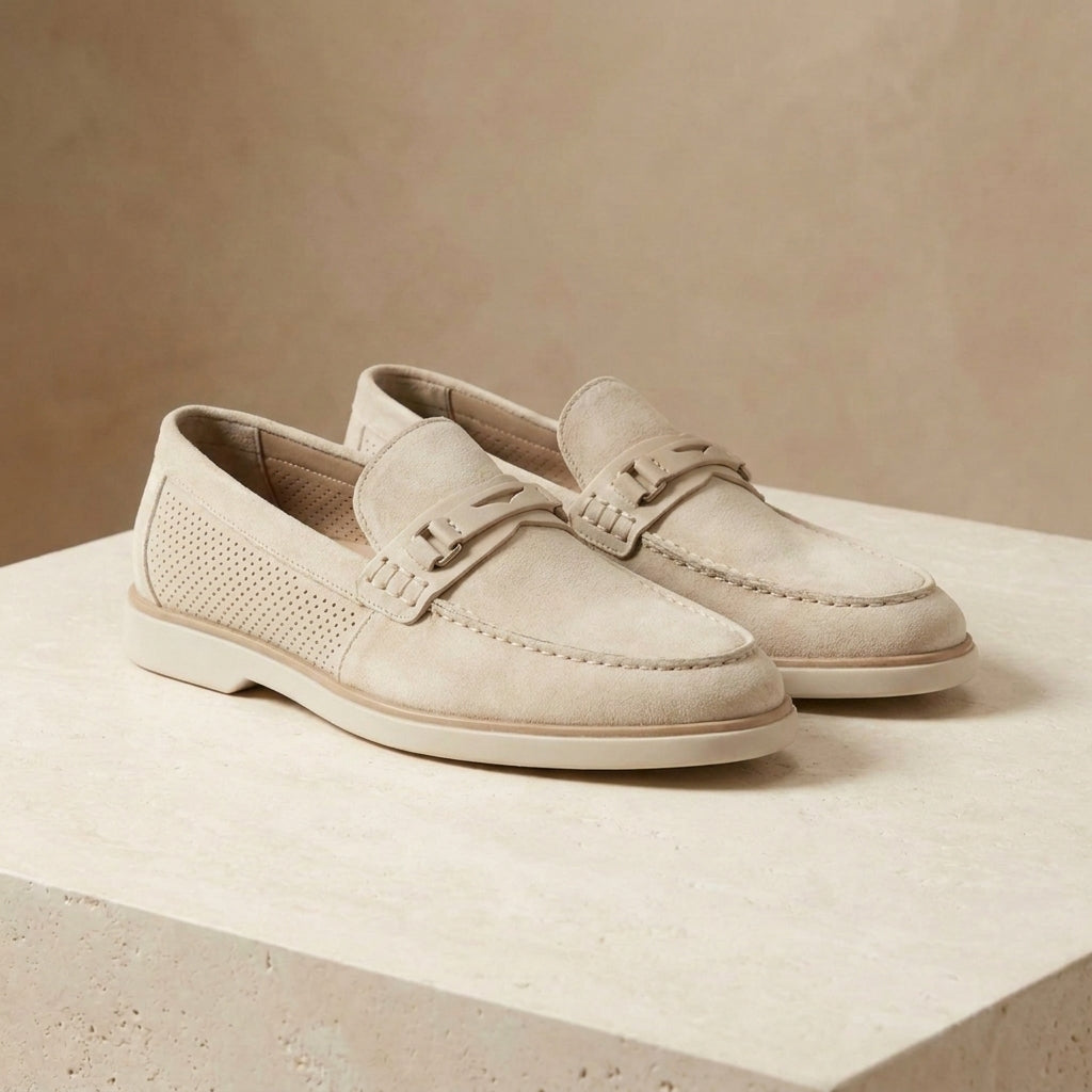 Beige Suede Portofino Loafer with White Yacht Sole