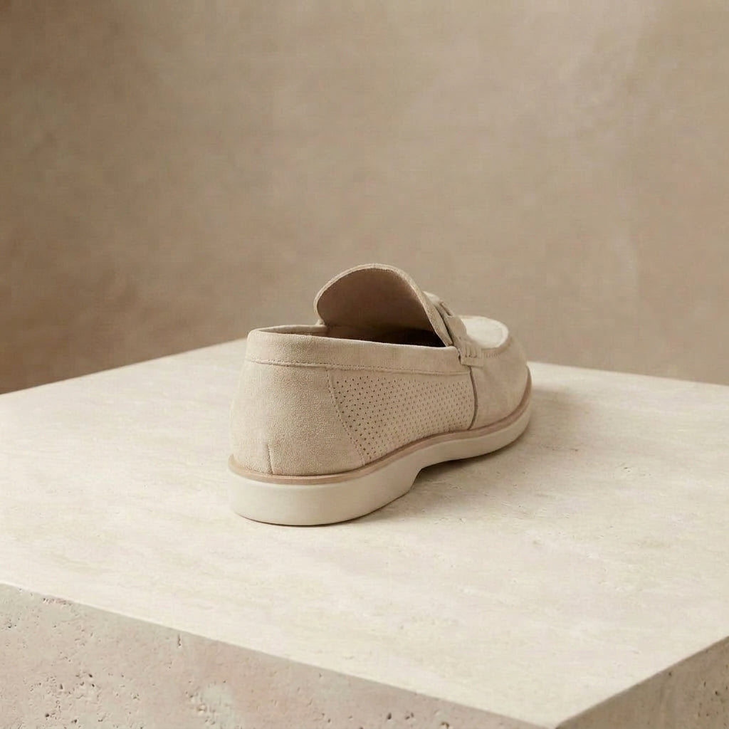 Beige Suede Portofino Loafer with White Yacht Sole
