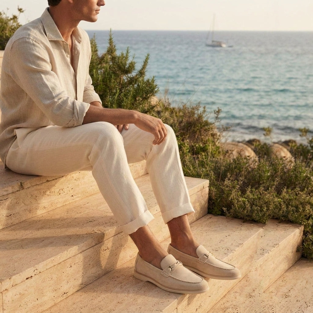 Beige Suede Portofino Loafer with White Yacht Sole