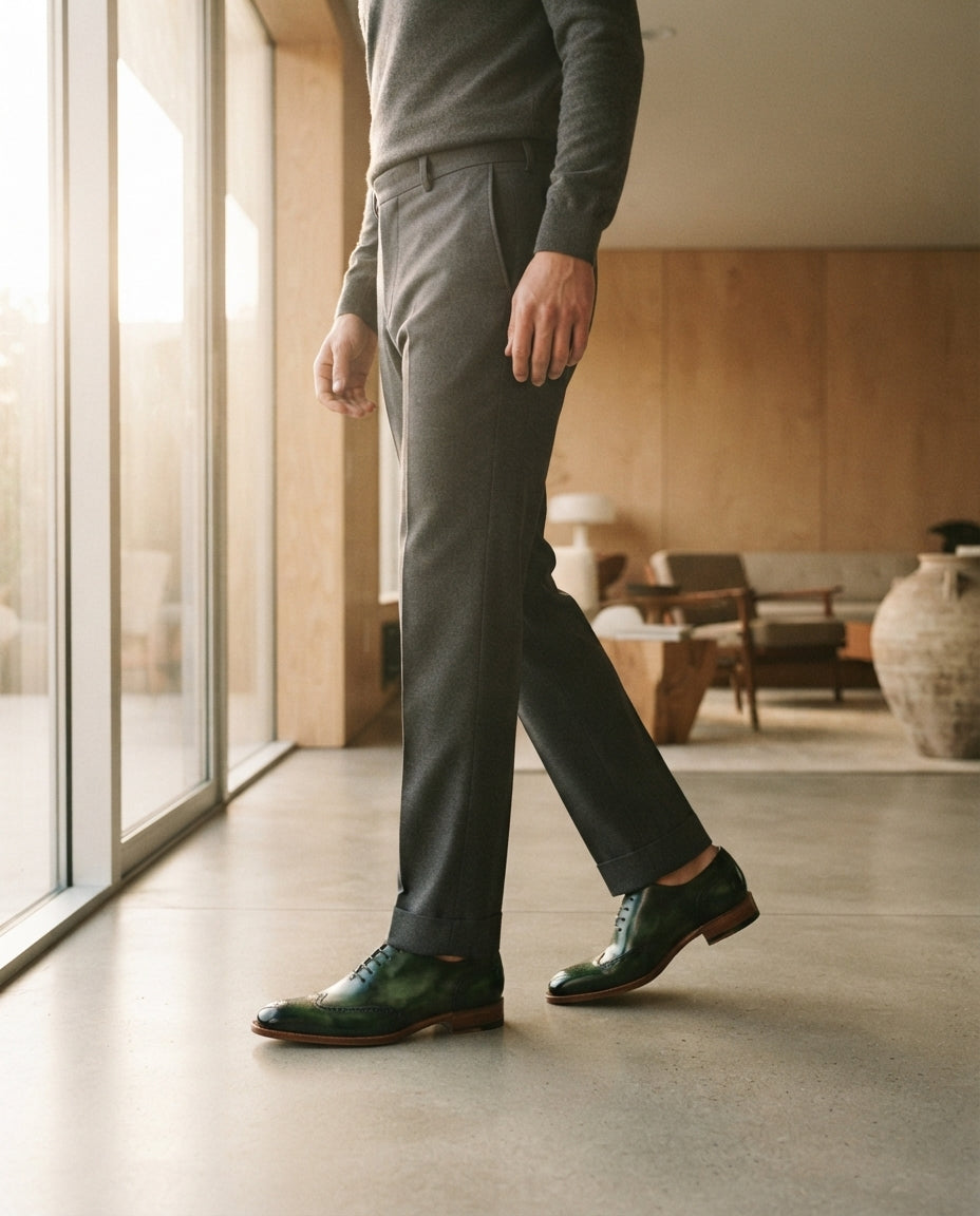 Height Increasing Green Patina Calf Libeccio Whole Cut Oxford with Natural Leather Sole - 3 Inch Hidden Heel – lifestyle