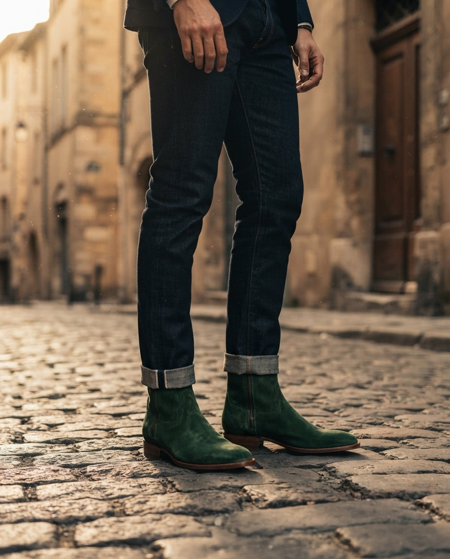 Height Increasing Green Patina Calf Scirocco Boot with Natural Leather Sole - 3 Inch Hidden Heel – lifestyle