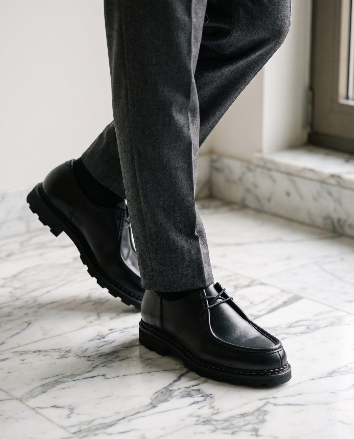 Height Increasing Black Leather Libeccio Apron Moc-Toe Derby - 3 Inch Hidden Heel – lifestyle